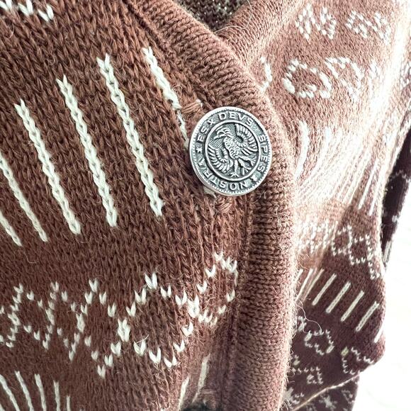 Vintage Demetre Pure Virgin Wool Brown Heart Stitch Cardigan Sweater Size Large - Picture 7 of 8